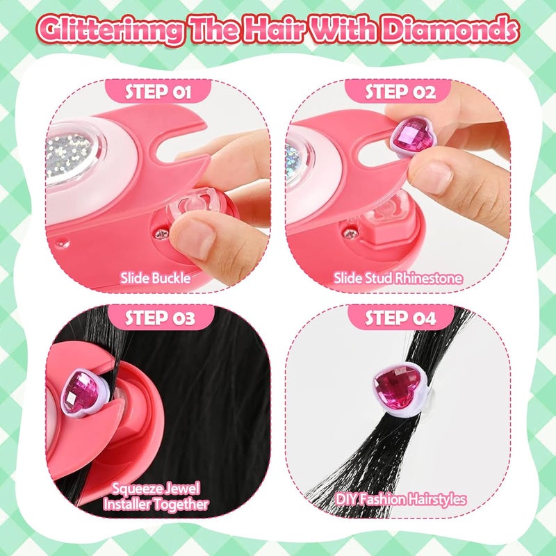 HatchHaven Hair Gem Stamper Kit,Hair Styling Tool with Reusable Shining Diamonds,Bling Hair Jewels for Girls Toys Quick Gems Hair Jeweler Hair Bedazzler Birthday Gifts Toys for Girls Ages 3-12 - Image 2